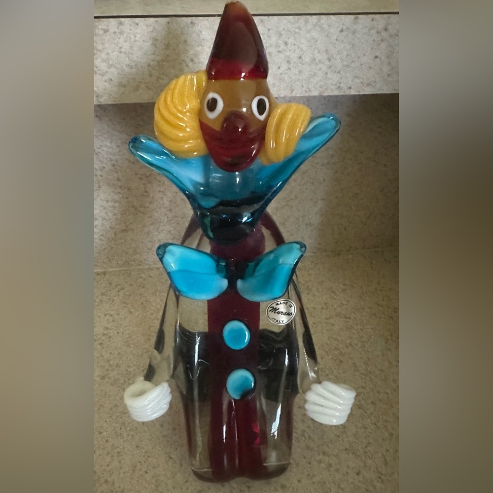 Authentic Murano Glass Clown Figurine - Blue and Red
